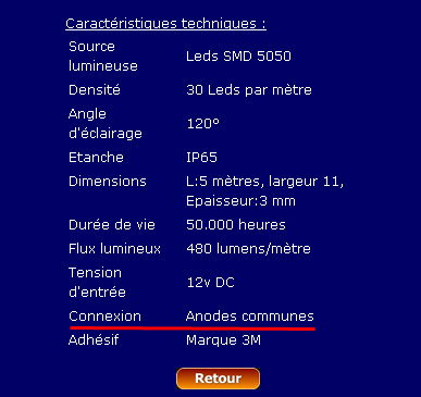 Connexion de rubans à led RGB anodes et cathodes communes