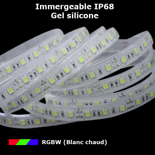 ruban led rgbw blanc chaud IP68 gel silicone