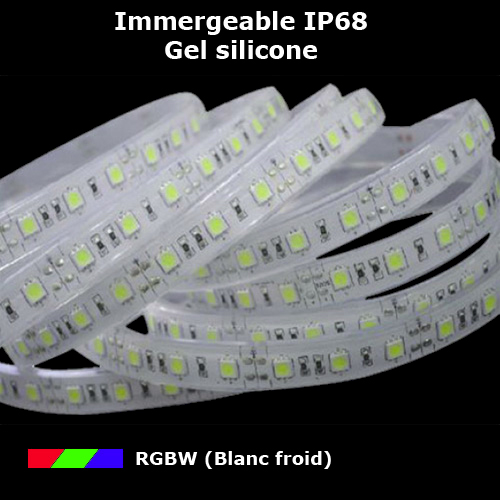 ruban led rgbw blanc froid IP68 gel silicone