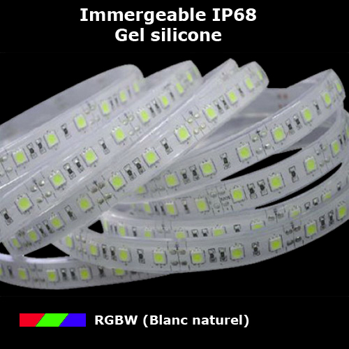 ruban led rgbw blanc naturel IP68 gel silicone