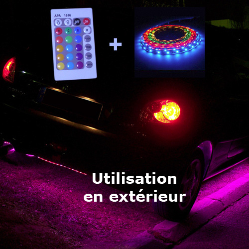 KIT LED BAS DE CAISSE MULTICOULEUR RGB/BLEU/ROUGE/VERT/BLANC/VIOLET BANDE  SOUPLE POUR KIT EXTERIEUR TUNING 12V à 89,25 € ch